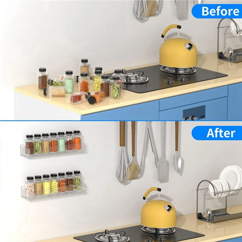 

ABAH-Wall Mounted Spice Rack Organizer,Clear Acrylic Spice Shelf Storage Holder For Wall Kitchen Pantry Cabinet Door 8 Pack