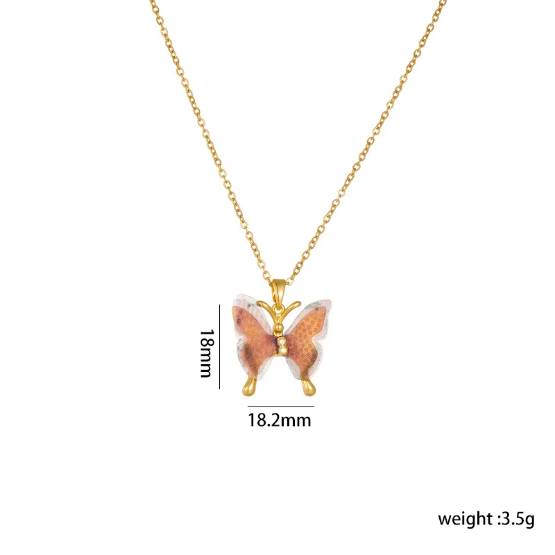 8pcs/set Luxurious Gradient Colorful Butterfly Zirconia Stainless Steel Necklace For Women Fashion Jewelry Gifts Gold Plated