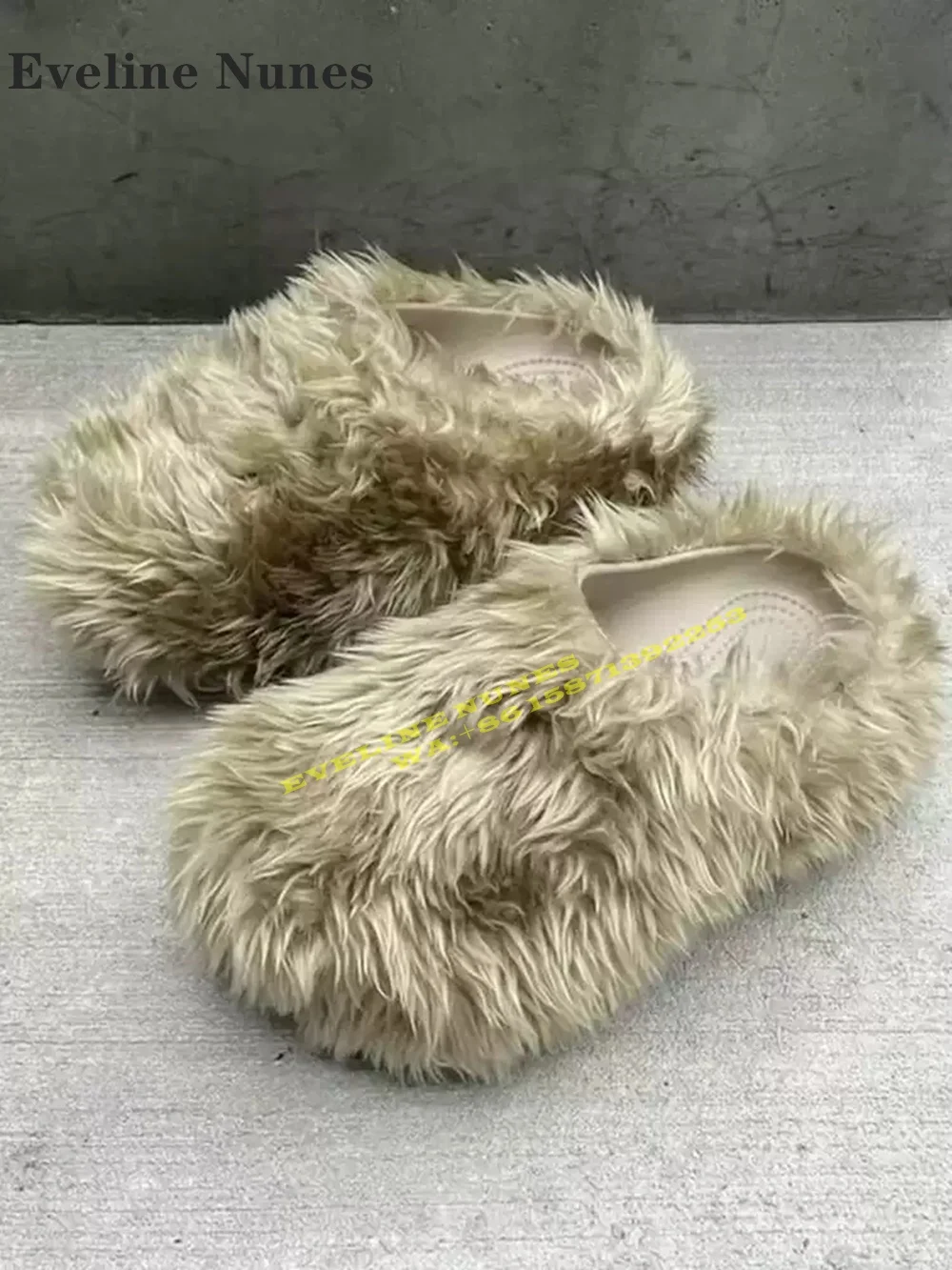 Black Fur Slip On Soft Mules Round Toe Shallow Wearing Outside Casual Spicy Girl Women Winter Slipper Spicy Girl 2024 New Style