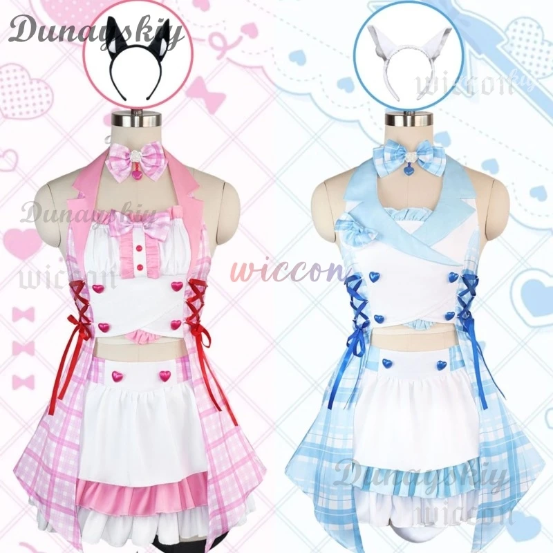 Juego Nekopara vainilla Chocola disfraz de Cosplay Anime Nekomimi Paradise peluca estampado traje de sirvienta mujer Sexy traje de Carnaval Kawaii