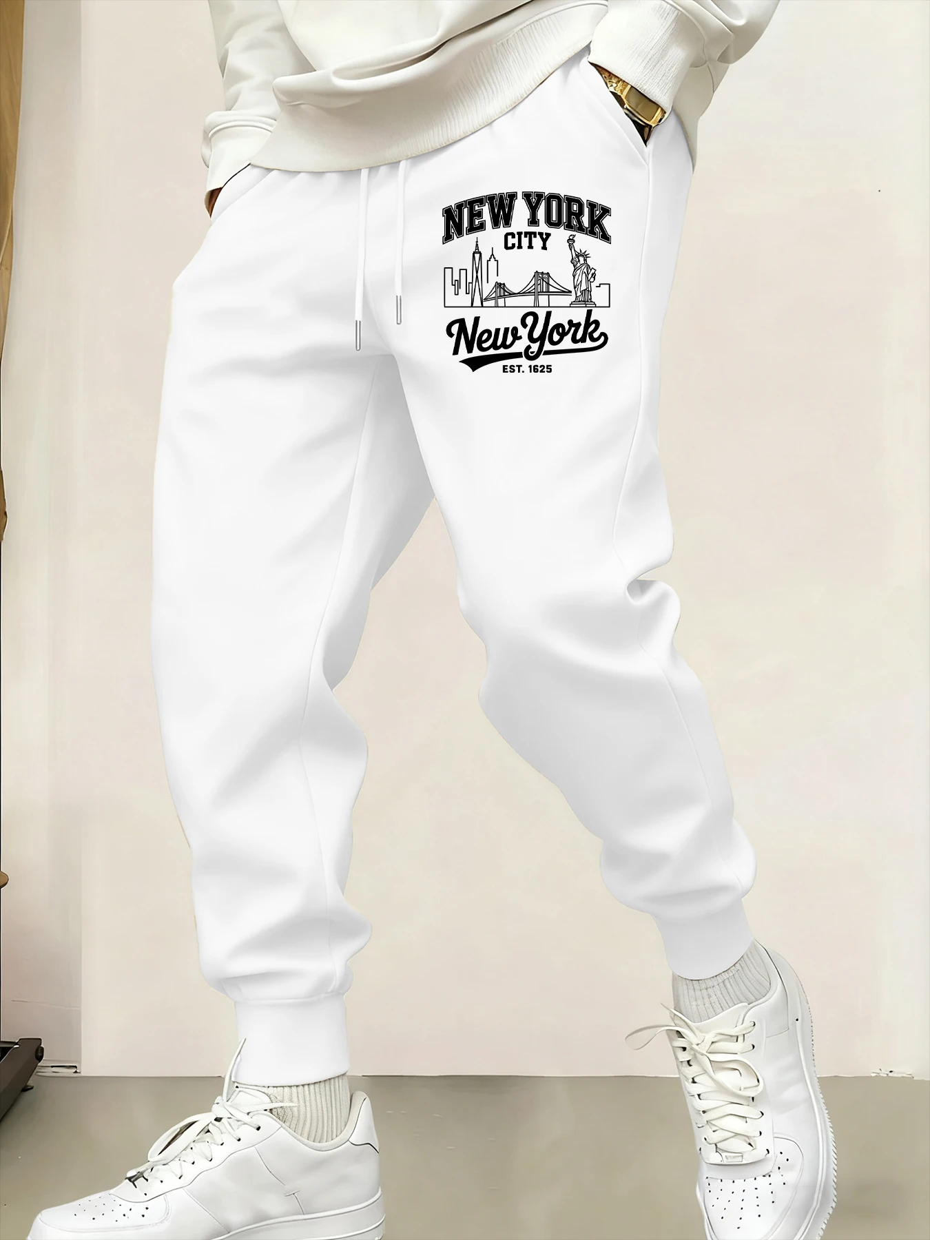 

New York City Letter Creative Print Mans Sweatpants Warm Hip Hop Trousers Jogging Multicolor Pants Pocket Fleece Unisex Clothing
