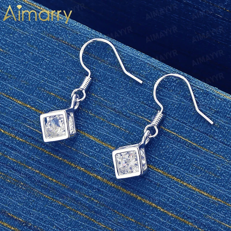925 Sterling Silver Three-dimensional Square Set AAA Zircon Earrings for Women's Parties Weddings High-quality Fashion Jewelry