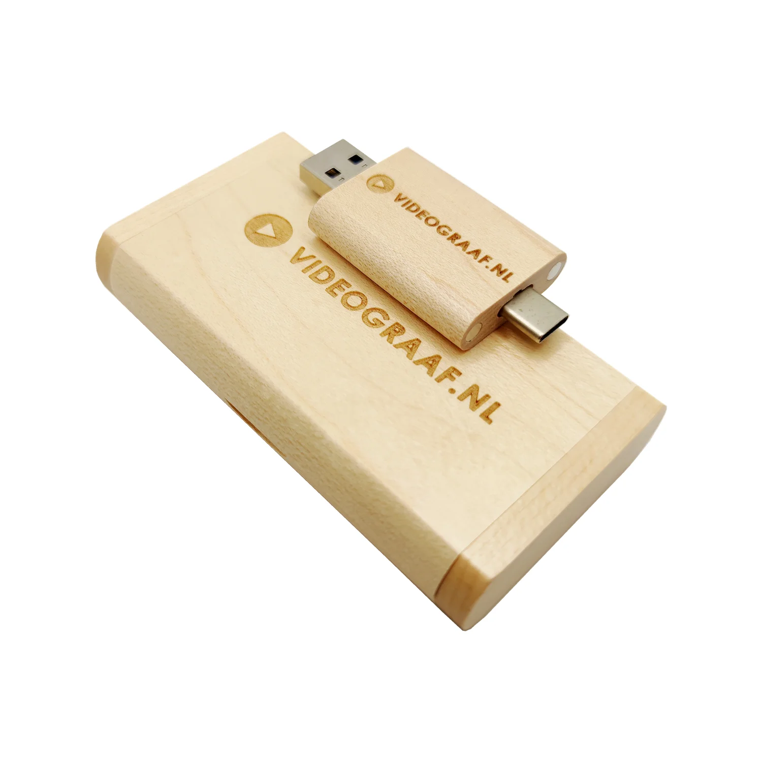 ฟรีที่กําหนดเองเลเซอร์แกะสลักโลโก้ Maple Oval USB2.0 และ TYPE-C แฟลชไดรฟ์ไม้พลิกของขวัญกล่อง 4GB 8GB 16GB 32GB 64GB 128GB