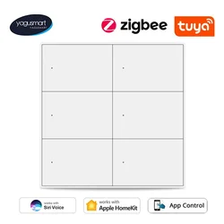 Yagusmart 6 Gang Tuya Smart Zigbee Switch 4x4 Push Button Homekit Light Switch Alexa Google Home Voice Control SmartThings