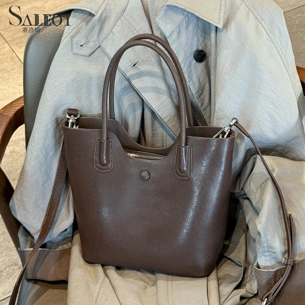 

Женские сумки через плечо из натуральной кожи, черные сумки-ведра, роскошная дизайнерская брендовая женская кофейная сумка из воловьей кожи для женщин, сумка-тоут