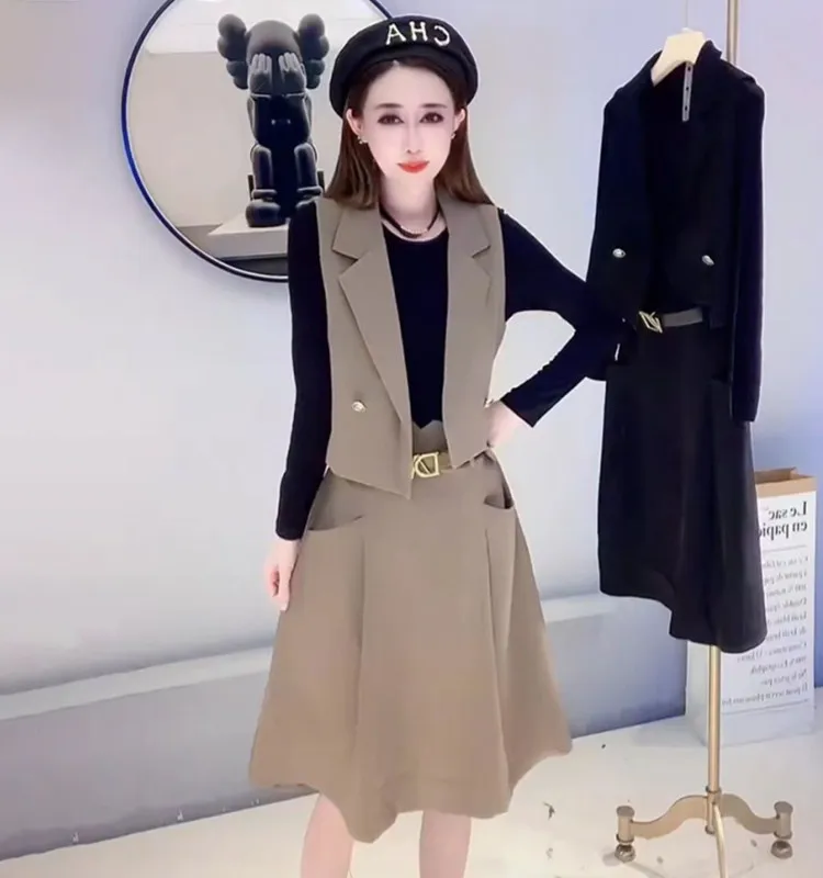 Spring and Autumn Set Women's 2023 Korean Version New Fashion Suit Vest+Temperament Half Skirt Two Piece Set for Women