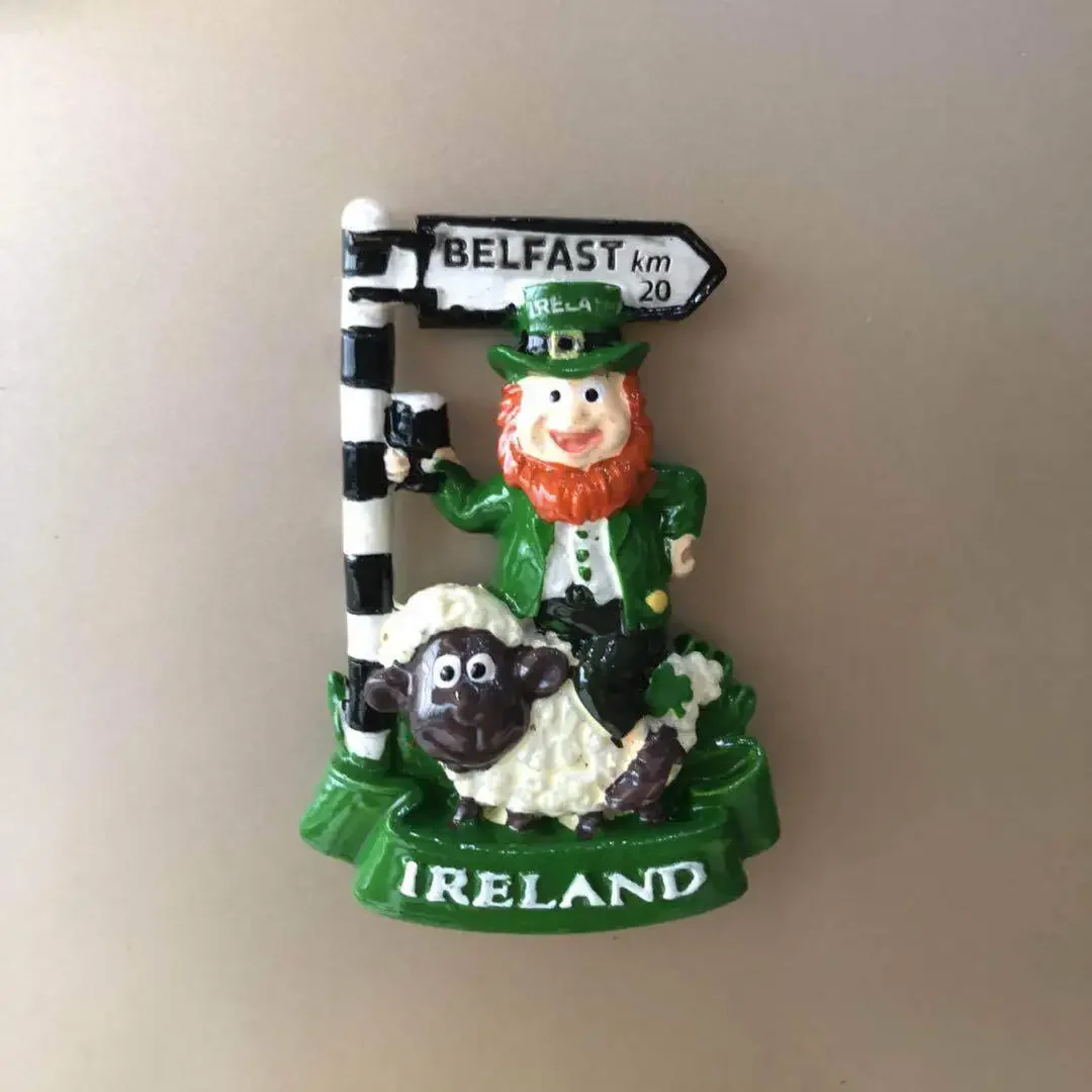 Cute Resin Dublin Belfast 3d Magnet Fridge Ireland Cartoon Character Animal Lamb Souvenir Home Decoration Accessories Gifts