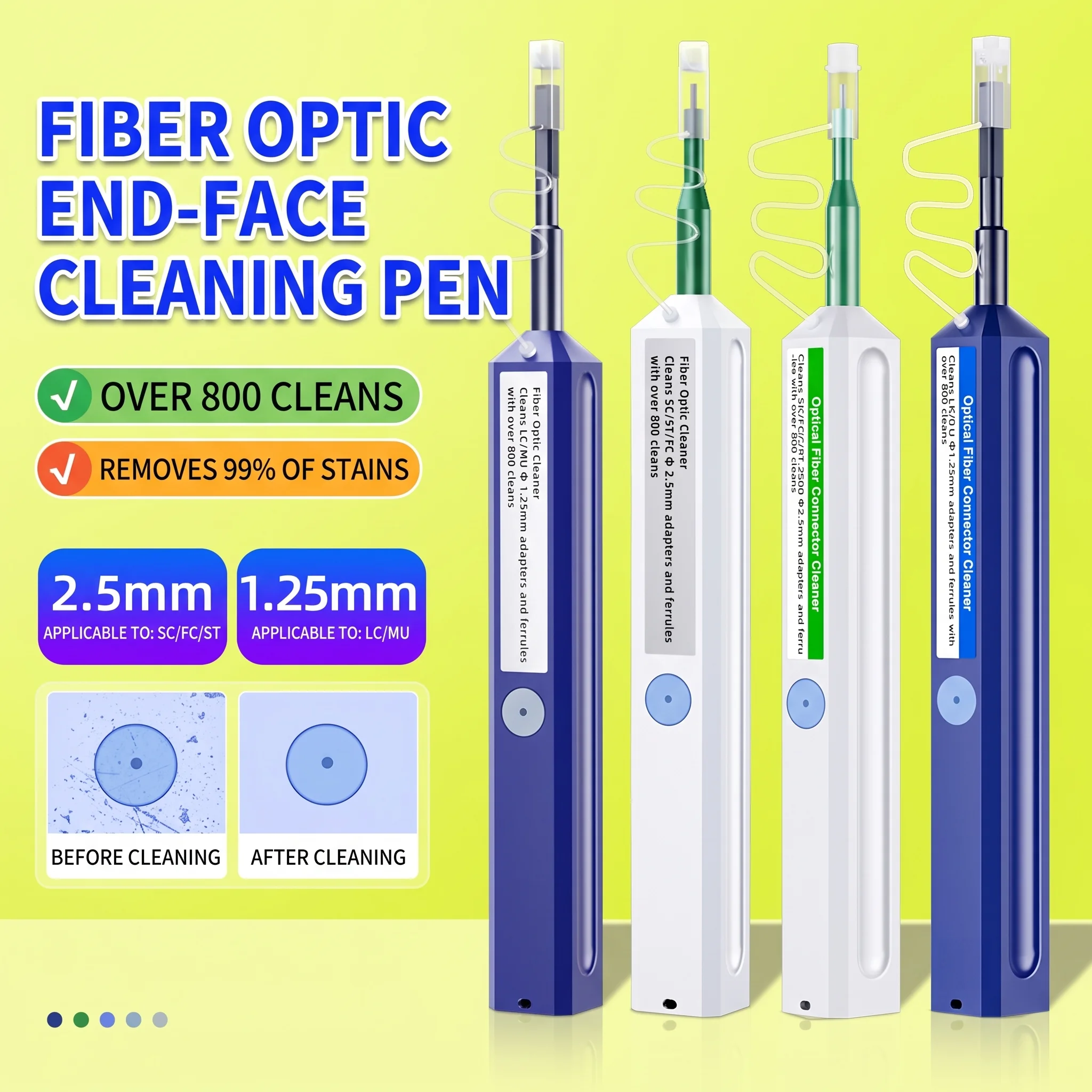 2.5mm 1.25mm Fiber Optic Cleaning Pen One Click Clean Tool For SC FC ST LC MU Optical Connector