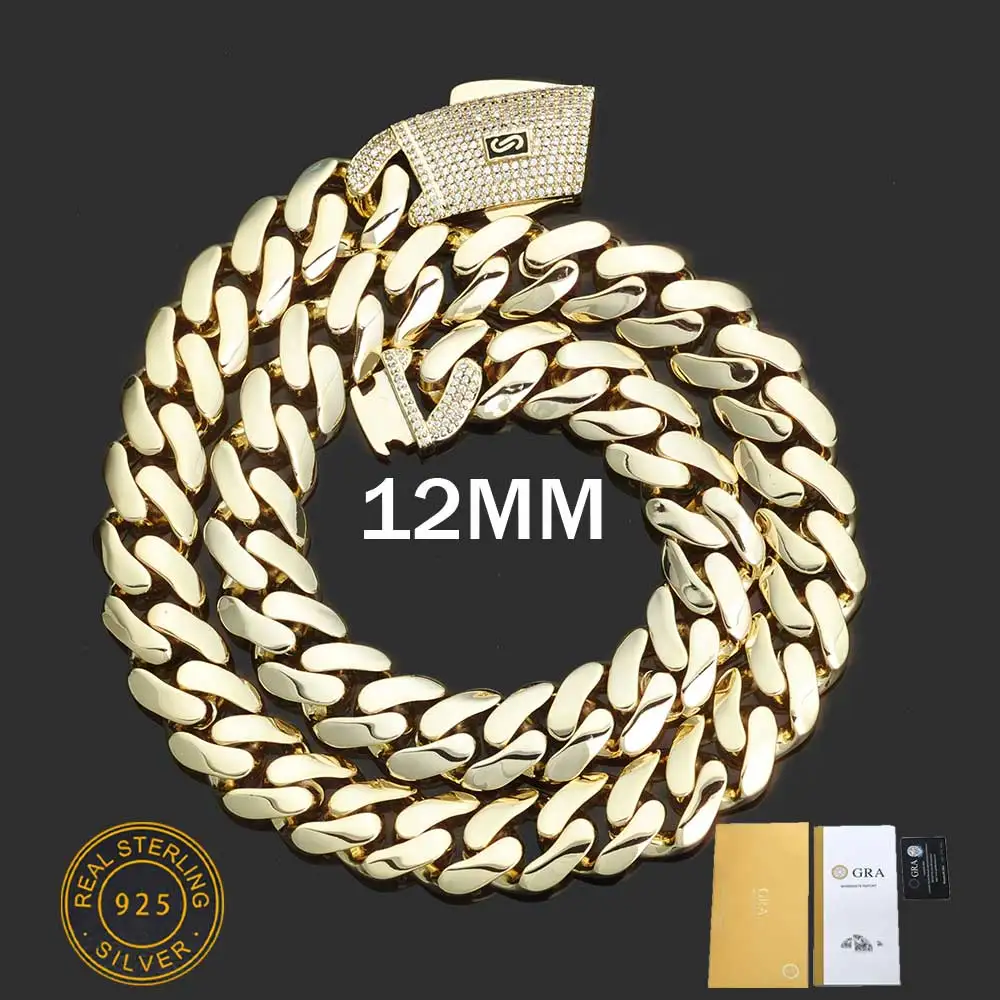 

HHIOK, серебро 925 пробы, 14 карат, 18 карат, кубинское звено Монако, ожерелье Vvs, муассанит, алмазная застежка, гладкая кубинская цепочка, ювелирные изделия в стиле хип-хоп