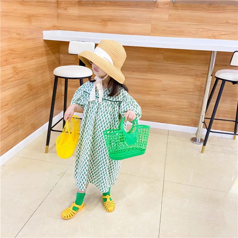 Summer Fashion Children\'s Beach Handbag Cute Baby Girls Plastic Hand Carrying Tote Bag Boys Kids Hollow Out Basket Shoulder Bags