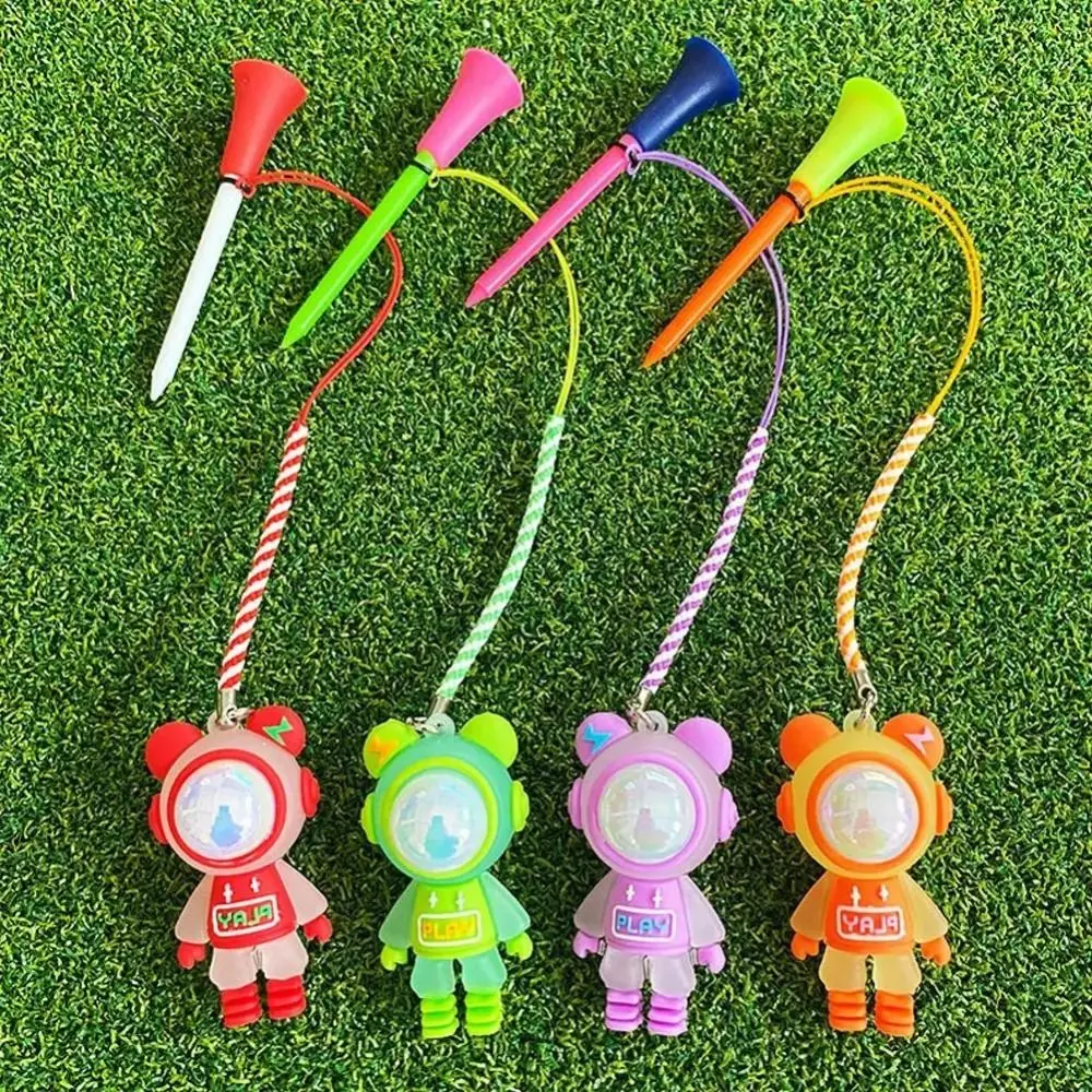 Cartoon Bear Golf Tee Astronaut Flashing Light Golf Rubber Tees Prevent Loss of Durable Golf Novelty Shape Tees for Golf Ball