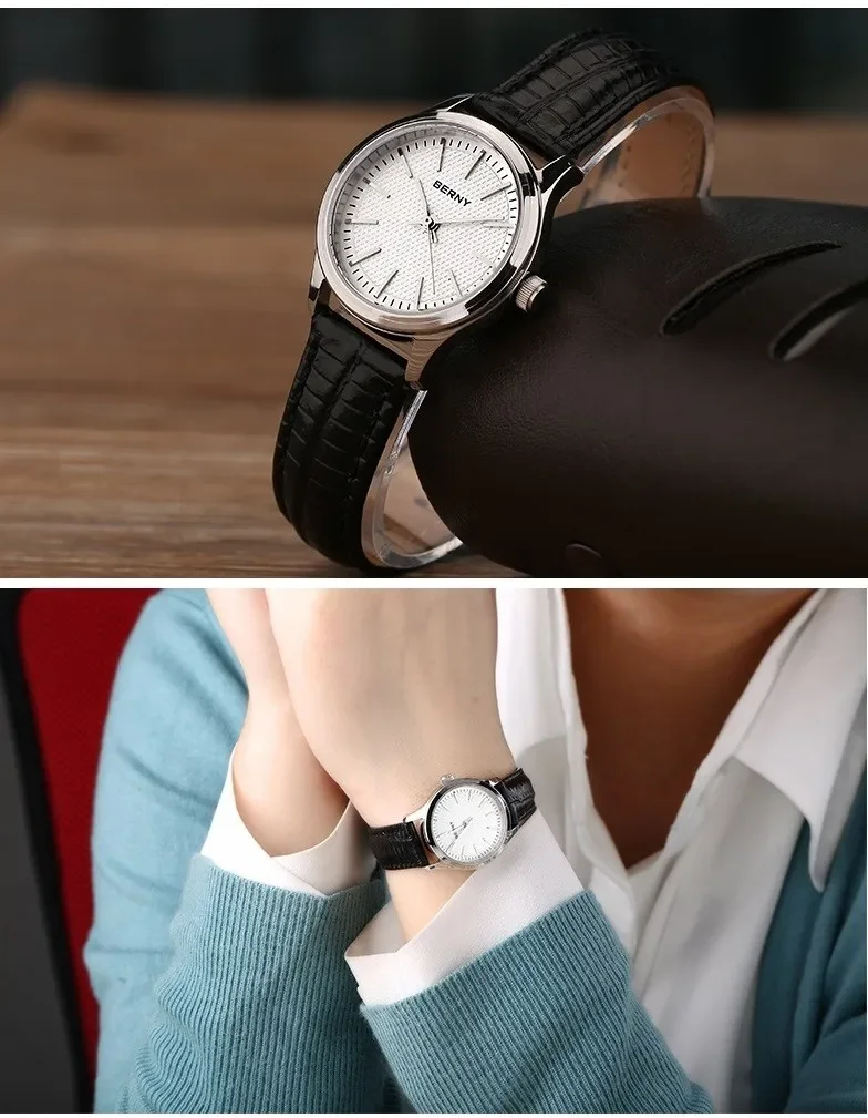 BERNY Quartz Women Watch Classic Retro Minimalist Ladies Wristwatch Small Dial Leather Strap Clock Waterproof Women's Watches