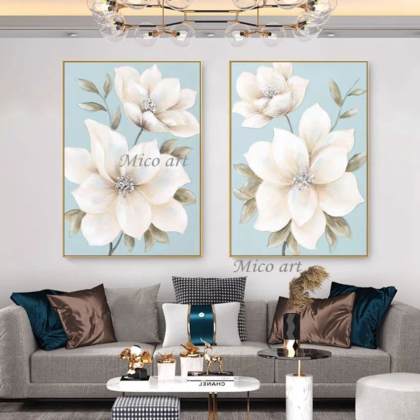 Flowers Textured Wall 2PCS Abstract Frameless Art Decoration Canvas Roll Picture Beautiful Design Handmade Oil Paintings Artwork