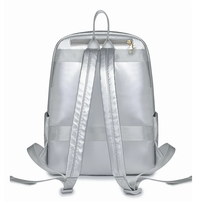 1 piece business backpack for women with large capacity laptop bag for college students, shiny leather solid color backpacks sac