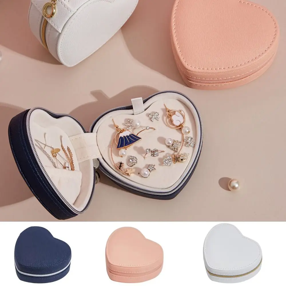 

PU Leather Heart-Shaped Jewelry Box Mini Zipper Love Jewelry Box Moisture-proof Waterproof Earrings Necklace Ring Storage Box