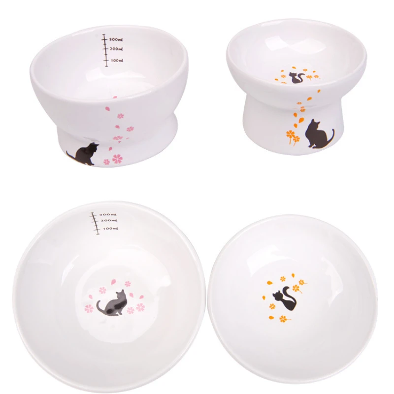 Japanese Style Ceramic Cat Bowl Drinking Feeders Bowl Neck Protection