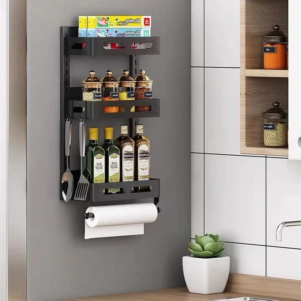 

zqMagnetic Storage Rack Side Storage Wall-Mounted Multi-Functional Storage Multi-Layer Washing Machine Side Storage Rack Kitchen