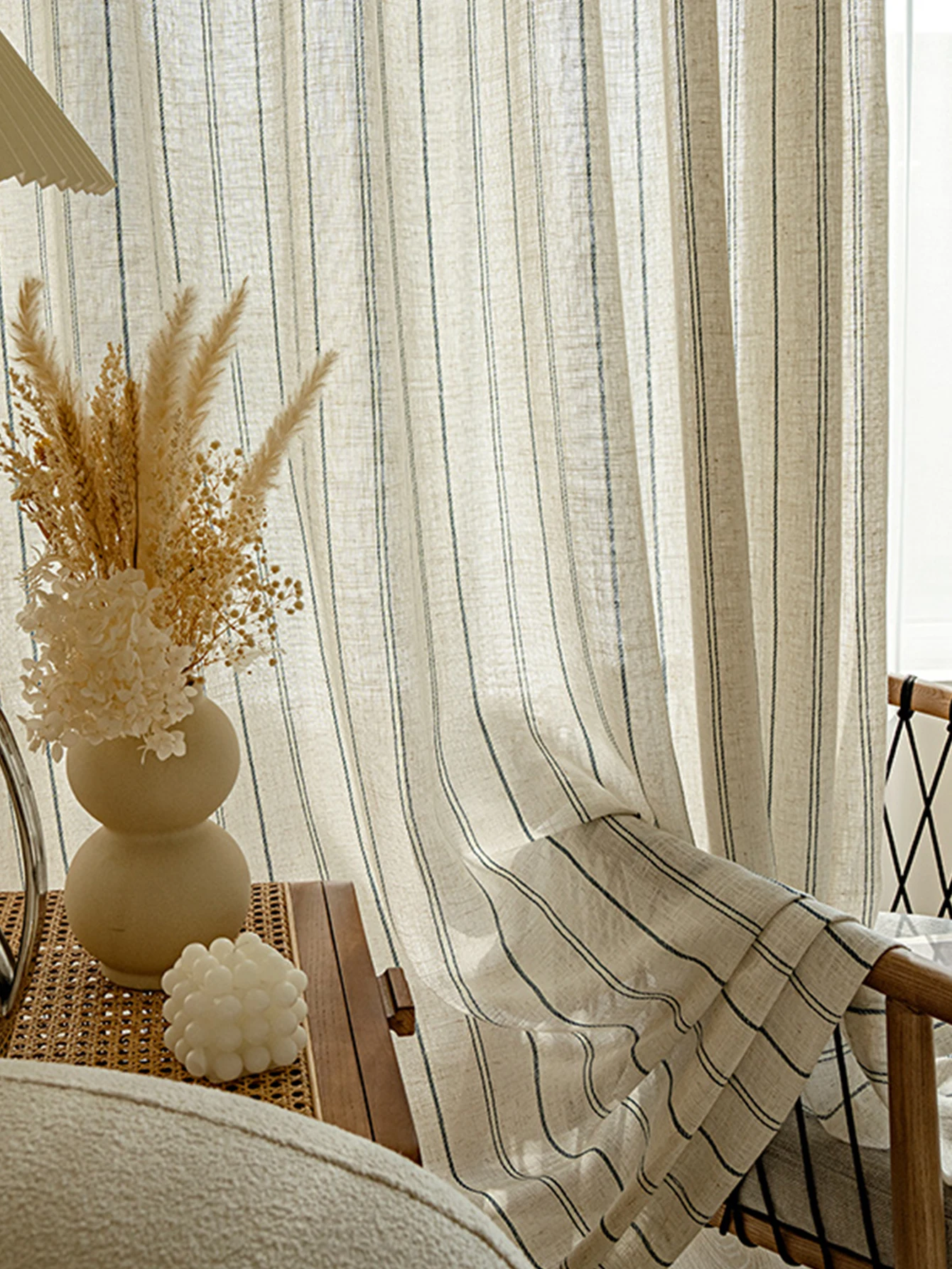 

1pc Japanese style linen yarn, cotton and linen insulation window screen curtain for living room