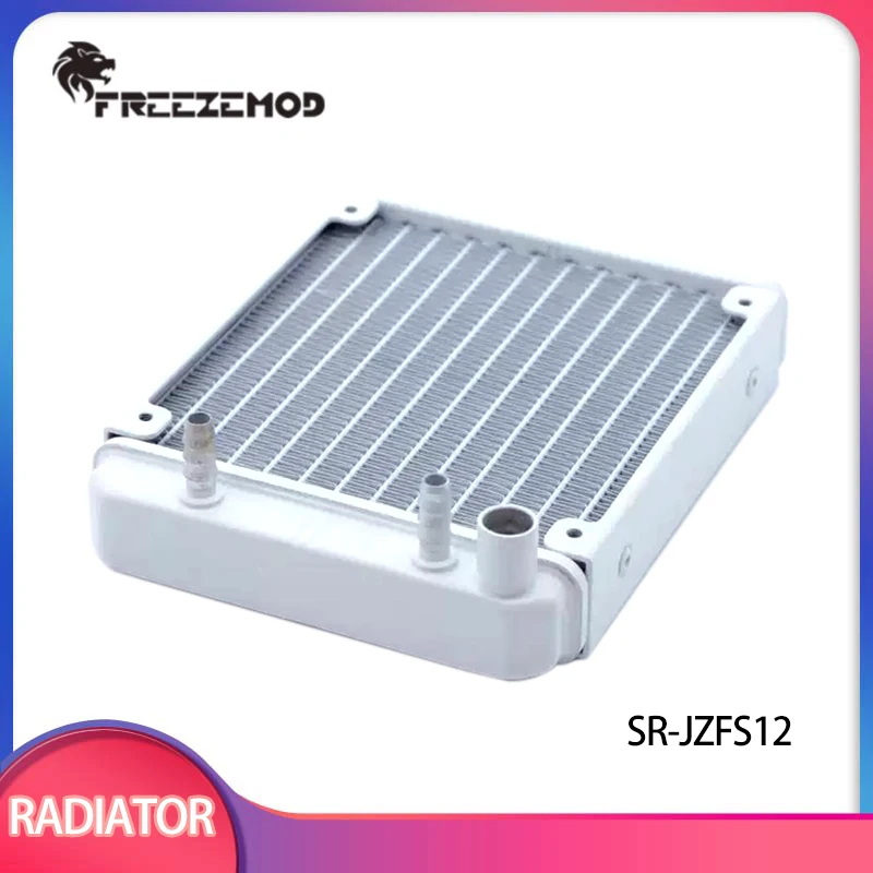 FREEZEMOD 120mm Aluminum Radiator 27mm Thickness 12CM Installation Tube Connector Port Water Cooler HeatSink White SR-JZFS12