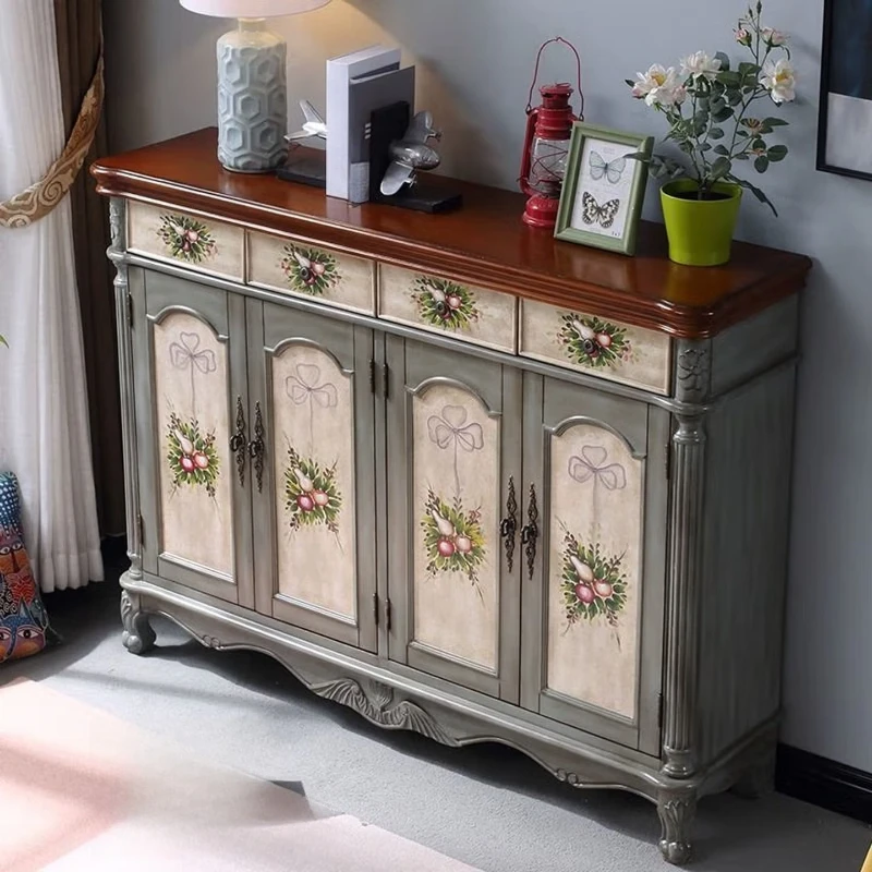 

solid wood home doorway American country retro shoe cabinet European style entrance partition cabinet large capacity