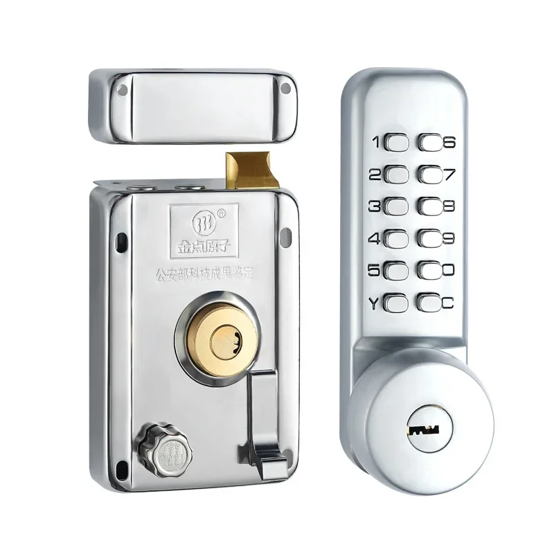 External Mechanical Keyless Entry Door Lock with Digital Keypad Knobs Zinc Alloy Battery  Free Combination Lock