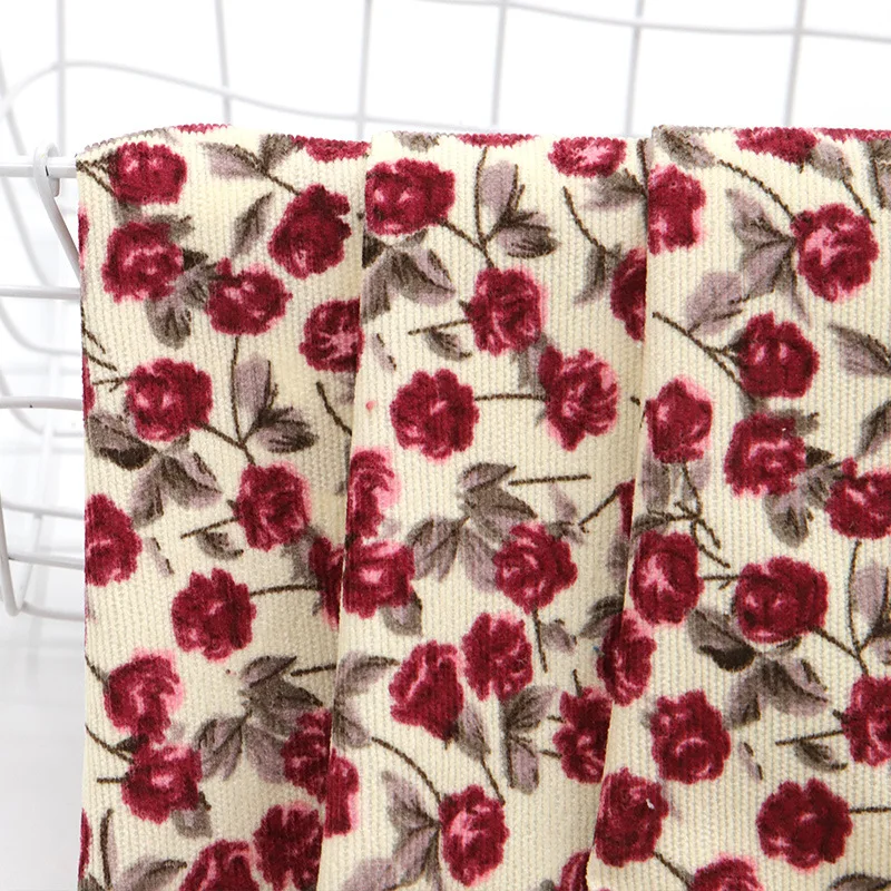 Small Floral Printed Corduroy Fabric, Polyester Casual Wear, Coat Fabric, DIY Dress, Handmade Women\'s Cloth Wick, Velvet Sewing