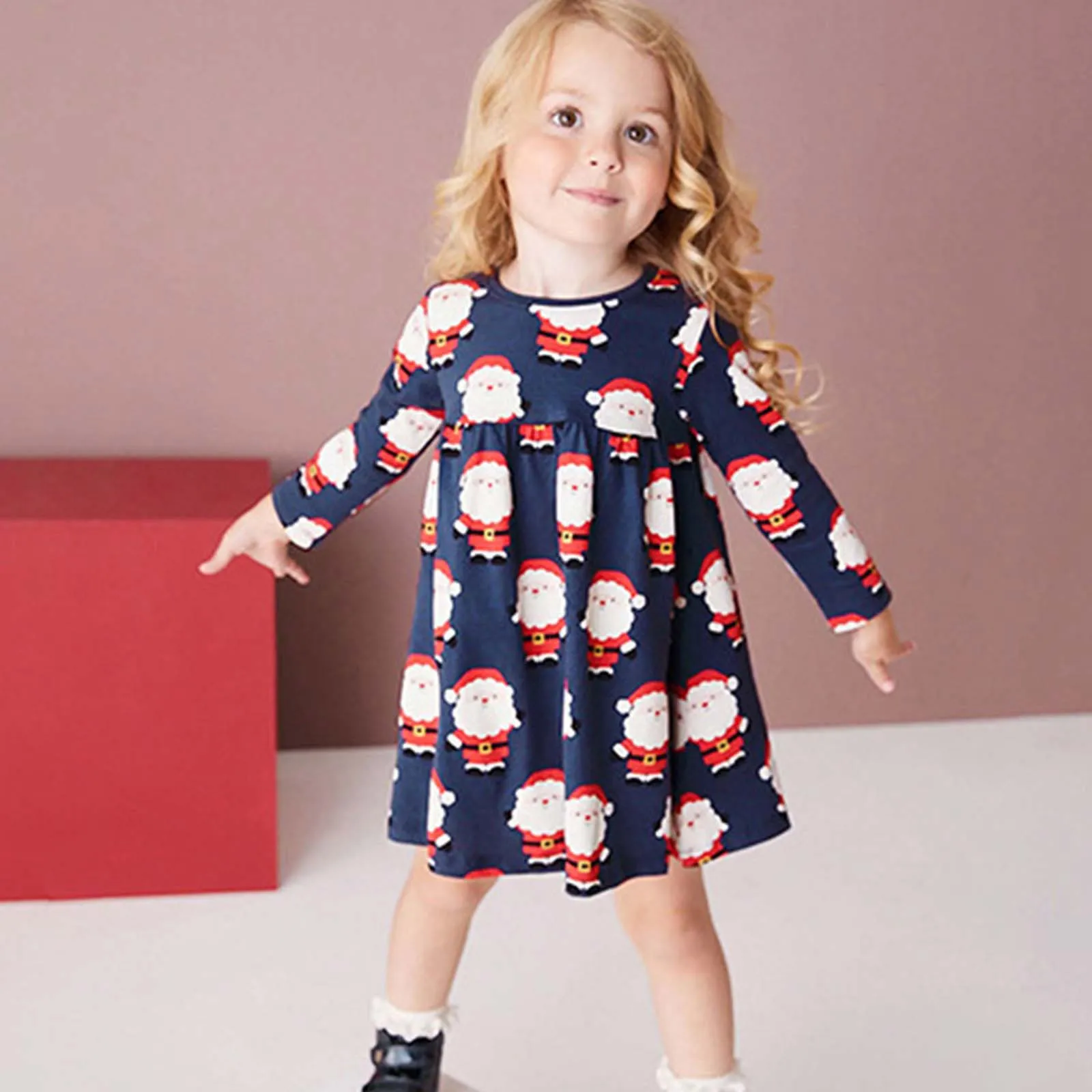 Children's Clothing 2 3 4 5 6 7Years Toddler Baby Girls Kids Christmas Dress Christmas Santa Claus Long Sleeves Party Dresses