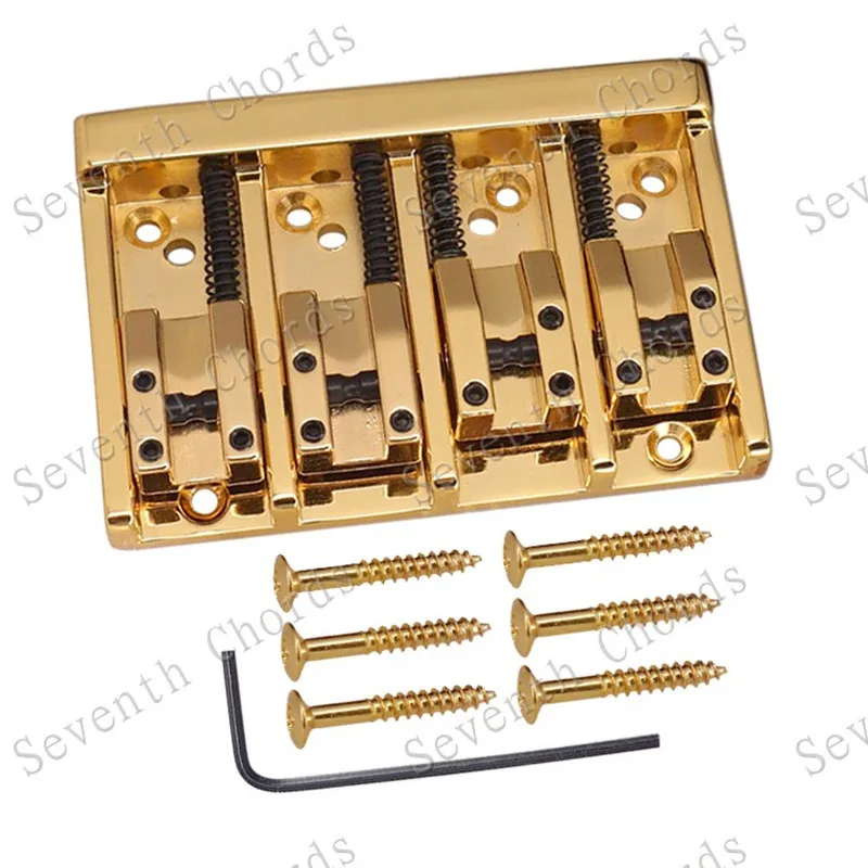Vintage 4-Saiter Saddle Bass Bridge oder Strings Through Body Musikinstrumentenzubehörteile Gold Silber Schwarz – Detail 8