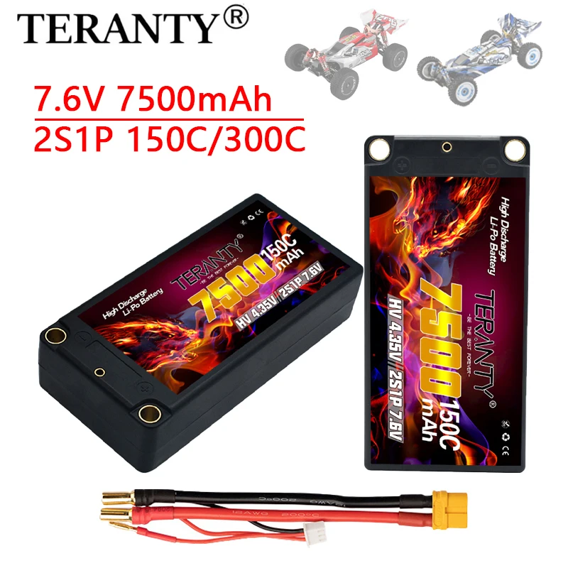 2Pcs TREANTY 2S Lipo Battery 7.6V 7500mAh 150C with XT90/T/XT60 Connector for RC Buggy Truggy Vehicle Car Truck Tank Racing Hobb