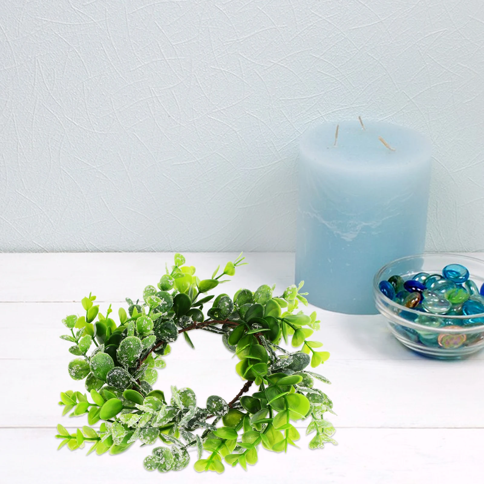 

2pcs Artificial Eucalyptus Leaf Wreath 8cm Diameter Garland Home Decor Christmas Holiday Simulation Wreath