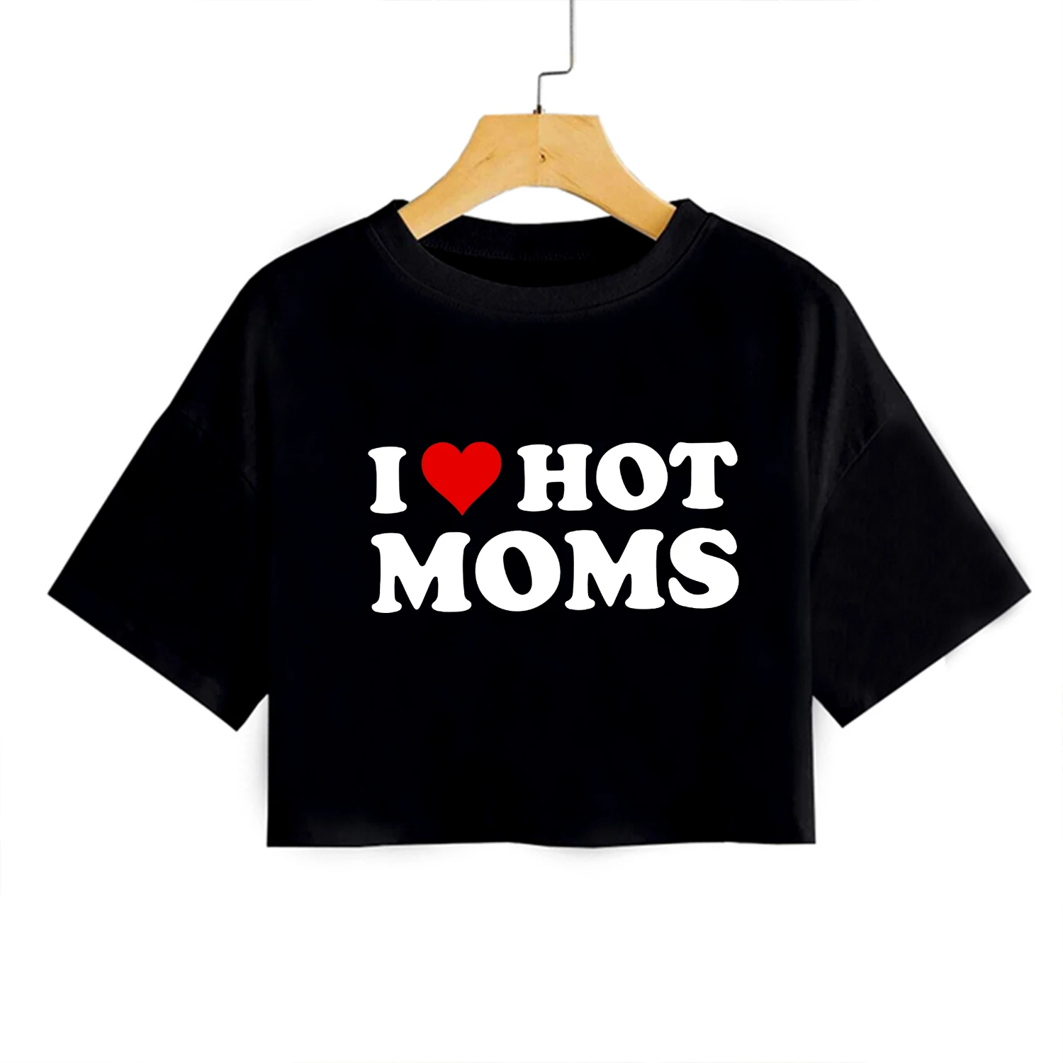 I Love Hot Moms High Street Harajuku Fashion Casual Print O Neck Short Sleeve Top Short Navel Sexy Women Clothing Y2K