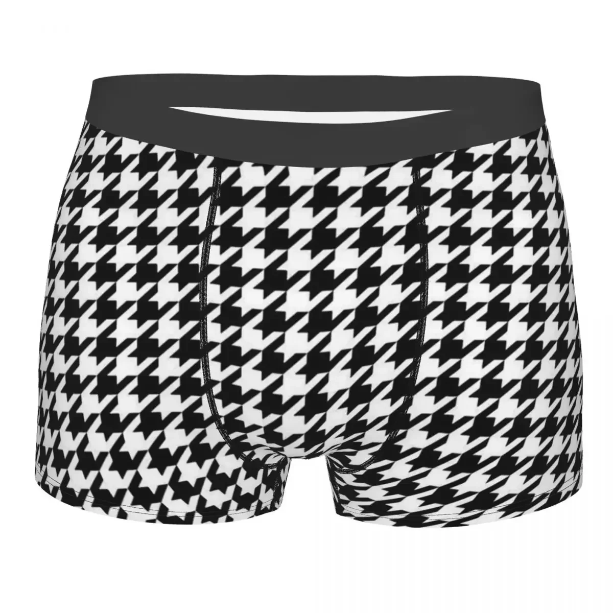 Black And White Checkered Men Boxer Briefs Thousand Birds Pattern Underwear High Quality Print Shorts Birthday Gifts