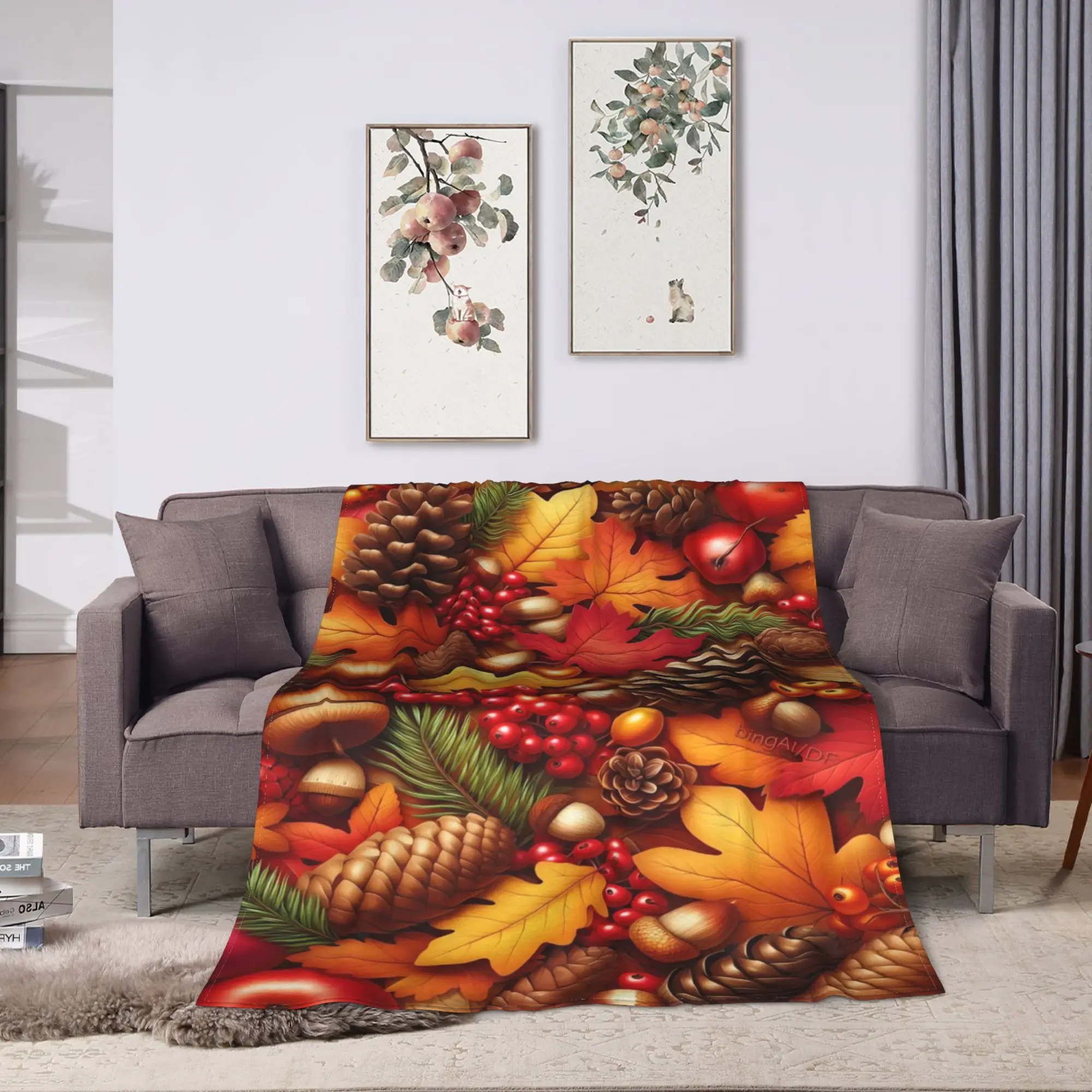 Fall Pinecone Harvest Flannel Blankets  Warm Bedding Throws for Bedroom Travel Office Funny Bedspread Sofa Bed Cover