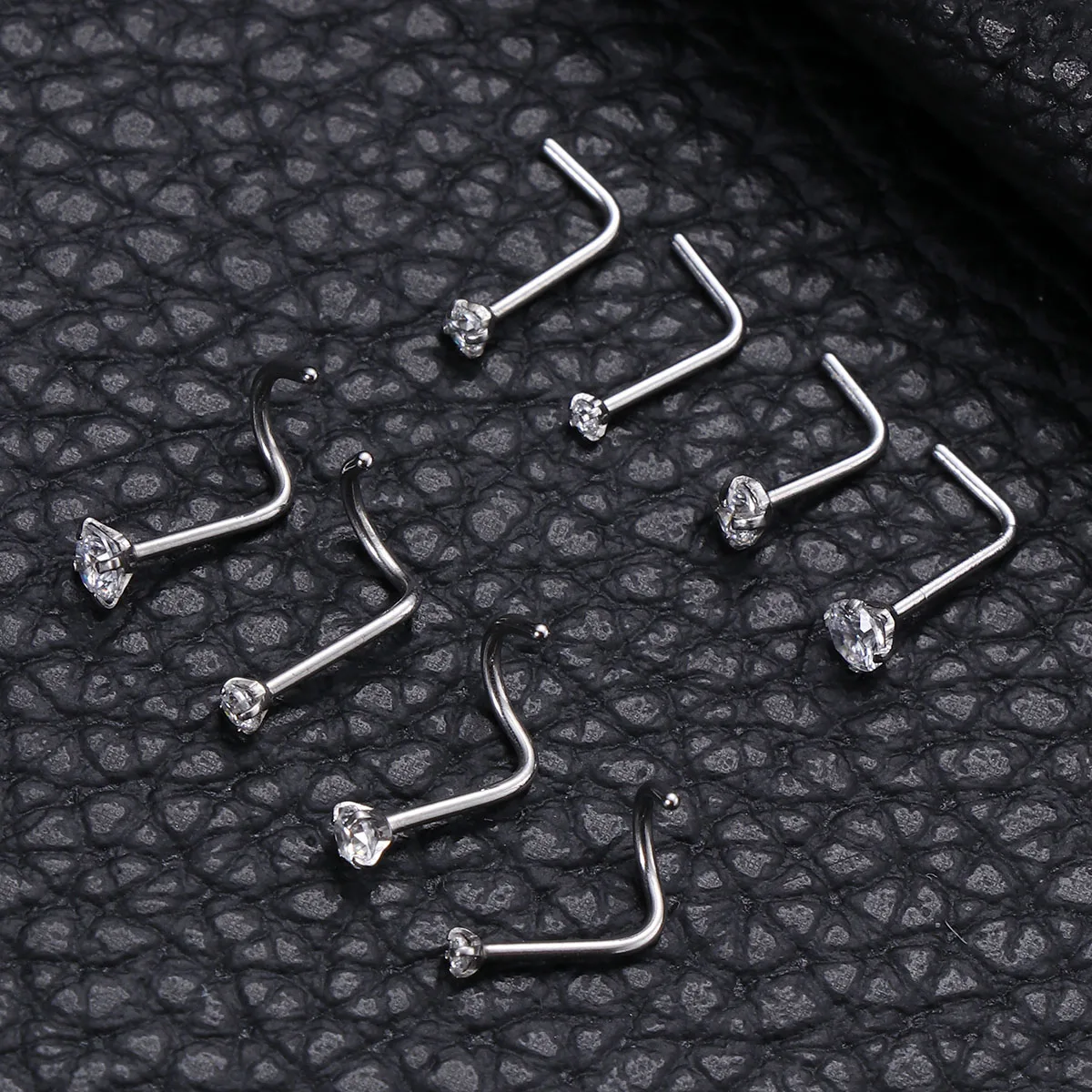 

8 Pcs Stainless Steel Nose Stud Elegant Rings Piercing Jewelry Crystal Man and Woman