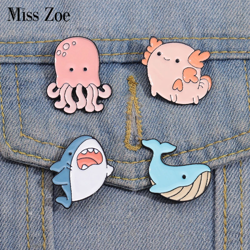 Ocean Animals Enamel Pins Custom Whale Shark Otter Pufferfish Axolotl Sea Lion Brooch Lapel Badges Jewelry Gift for Kids Friends