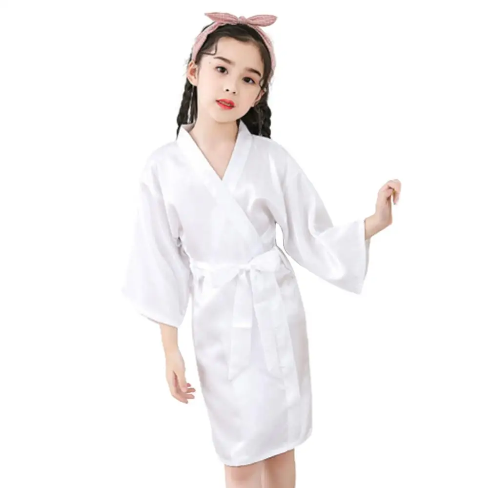 Summer Girls Silk Robe Solid Color Girls Satin Robe Sleepwear Dressing Gown Pajamas Kids Bathrobe Sleepwear Birthday Girl Gifts