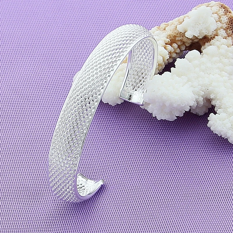 

925 Sterling Silver 12mm Network Bracelet Bangle For Woman Wedding Engagement Fashion Charm Party Jewelry