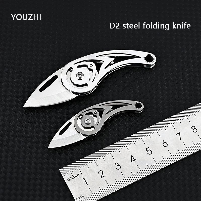 High Hardness D2 Steel Blade Shaped Knife Outdoor Camping Self Defense Emergency Survival Knife Tool Folding Portable Key Knife