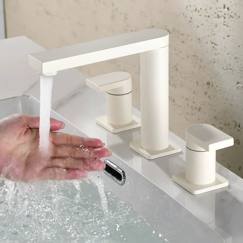 

white Widespread Bathroom Basin Brass Chrome Bathroom Sink Faucet Brush Gold Hot And Cold Water Tap Mixer New