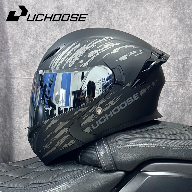 Dot Uchot Goedgekeurde Helmen Crash Motor Beschermende Kleding Mannen Vrouwen Flip Up Helm Motorfiets Vizier Dubbele Zon