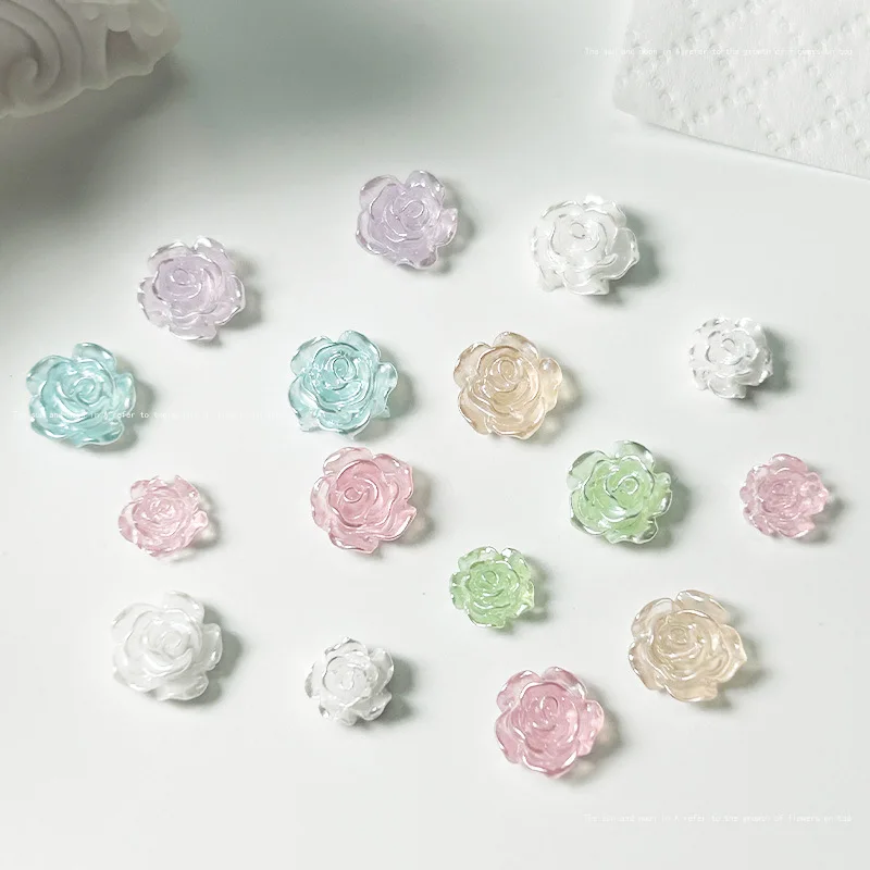 6/8mm perla sólida Rosa resina moda uñas encantos Multi colores perla polvo pegajoso Camelia decoración artística de uñas Accesorios 20 piezas