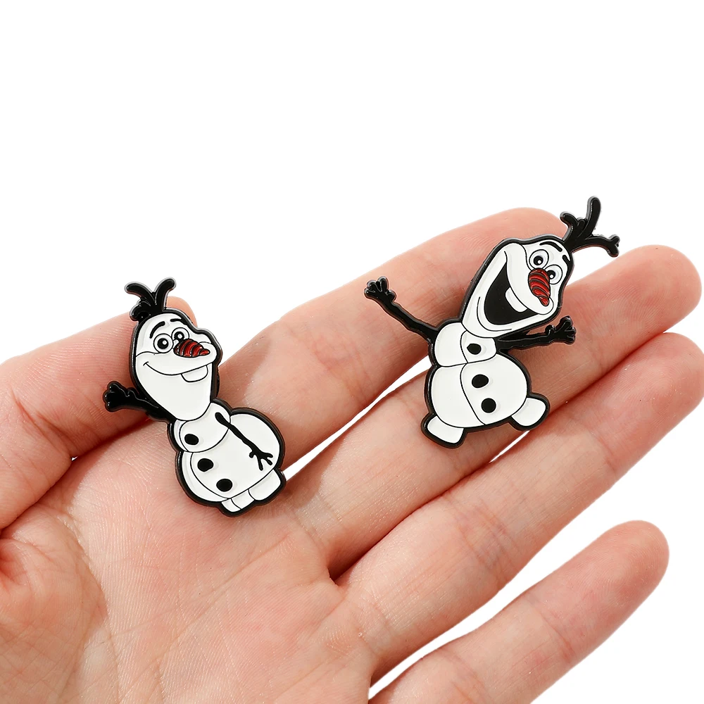 2 Pcs Cartoon Frozen Brooch Cute Funny Olaf Enamel Pin Metal Badge Jewelry Clothing Backpack Accessories Christmas Gift