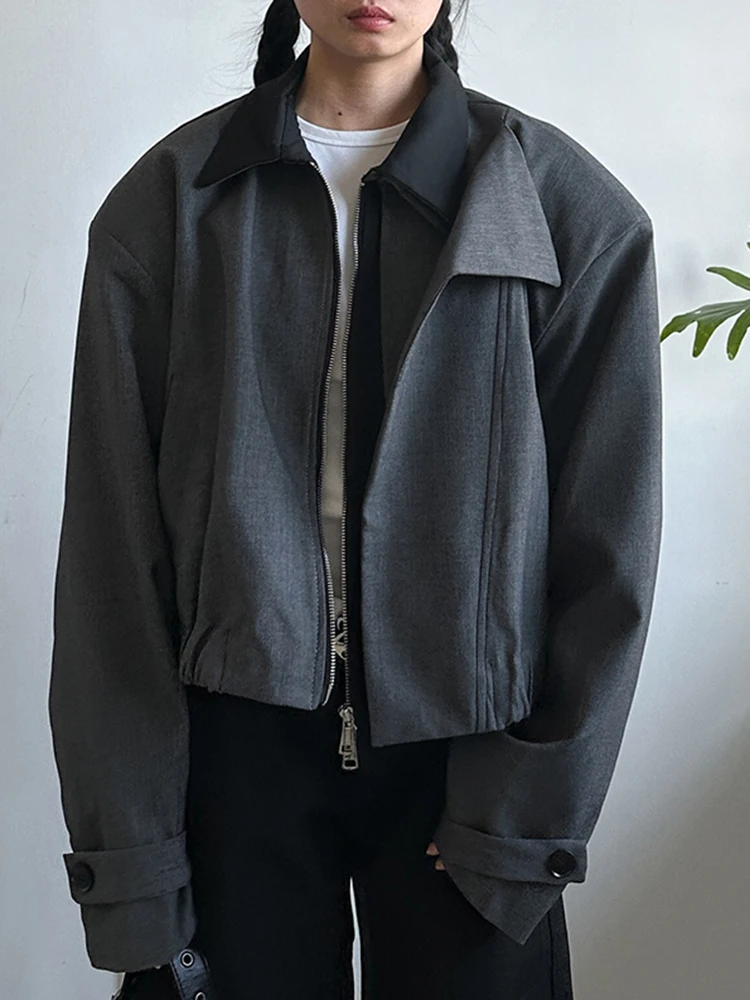 YERMORA رمادي غير النظامية تقسم جاكيت زيبرا للنساء التلبيب كم طويل فضفاض معطف جديد موضة المد ربيع الخريف 2025 #2