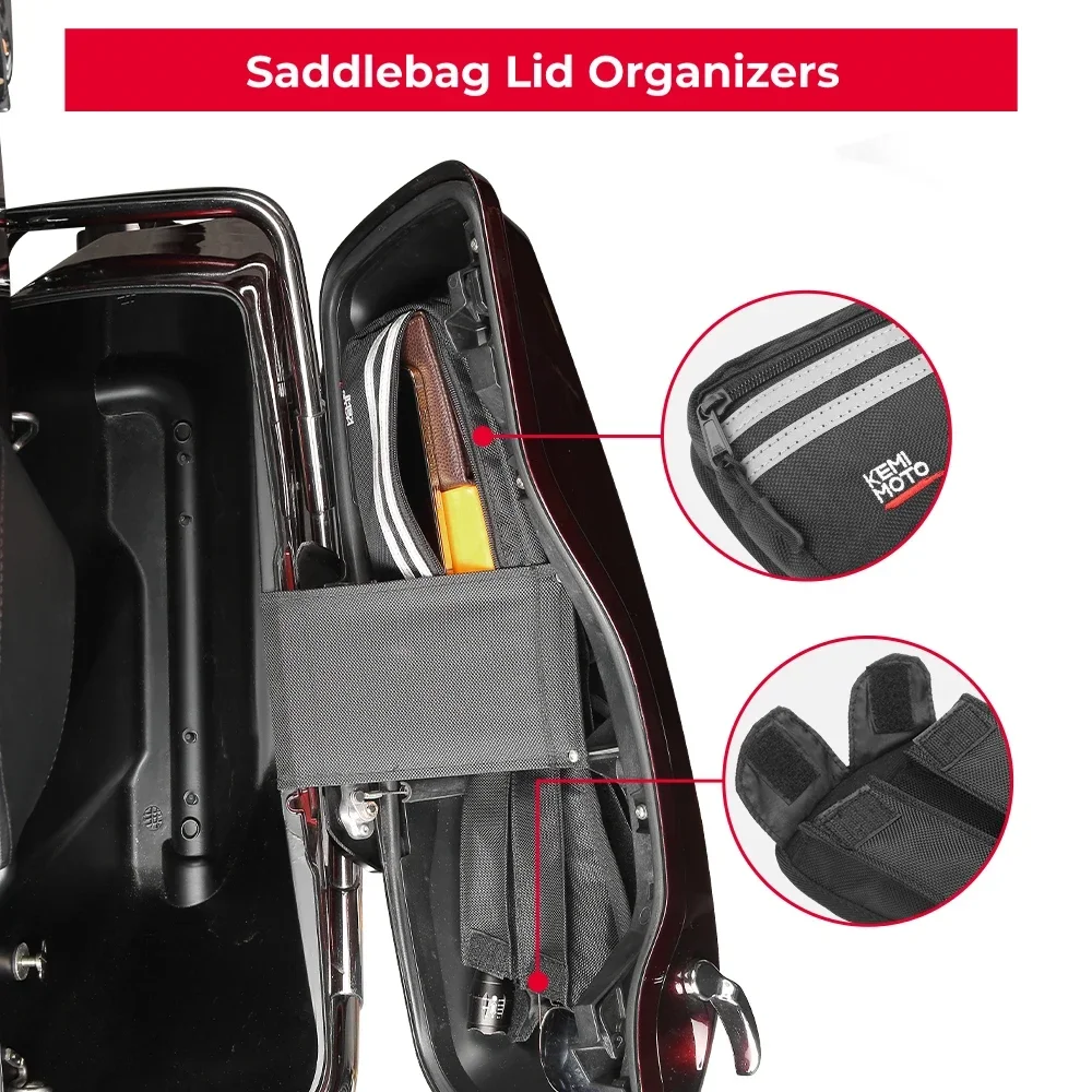 Motorcycle Saddlebag Lid Organizers Bag 2 Pack for Touring Street Glide Road King Road Glide Electra Glide FLT FLH 2014-2025 Bag