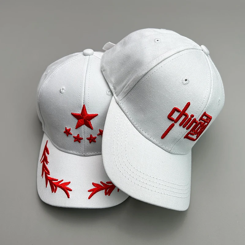 Chinese Red New Sun Protection and Sunshade Men Women Baseball Hats Cotton Embroidery China-Chic Fashion Snapback Caps Versatile