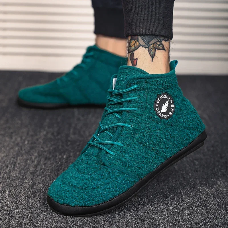 YRZL Cotton Shoes Men Winter High Top Warm Slip on Lightweight Slippers Men Plush Indoor Cotton Loafers Men Winter Warm Shoes