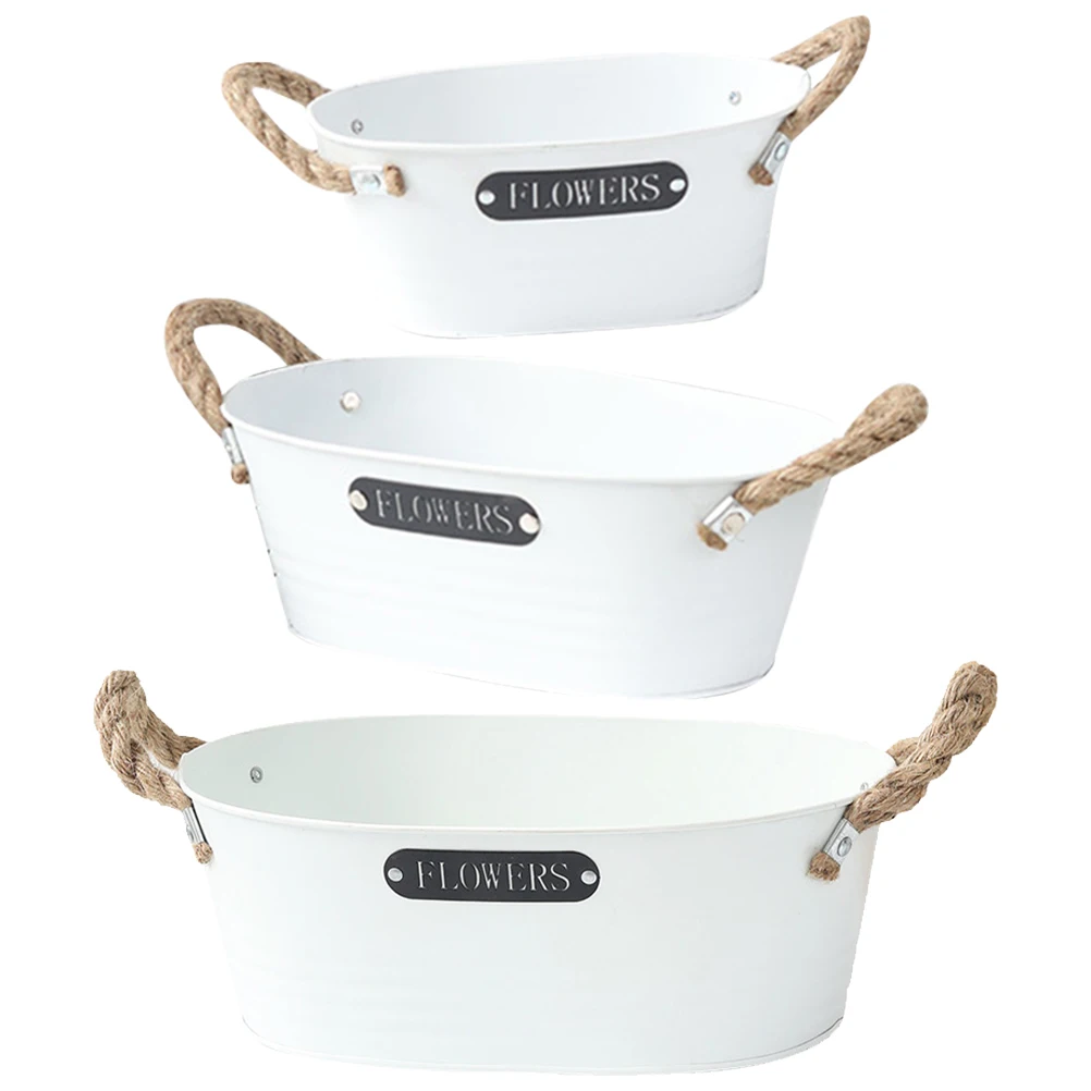 

3pcs Flower Pot Set Durable Iron Planters for Balcony Courtyard Succulent Supplies Vase Bucket