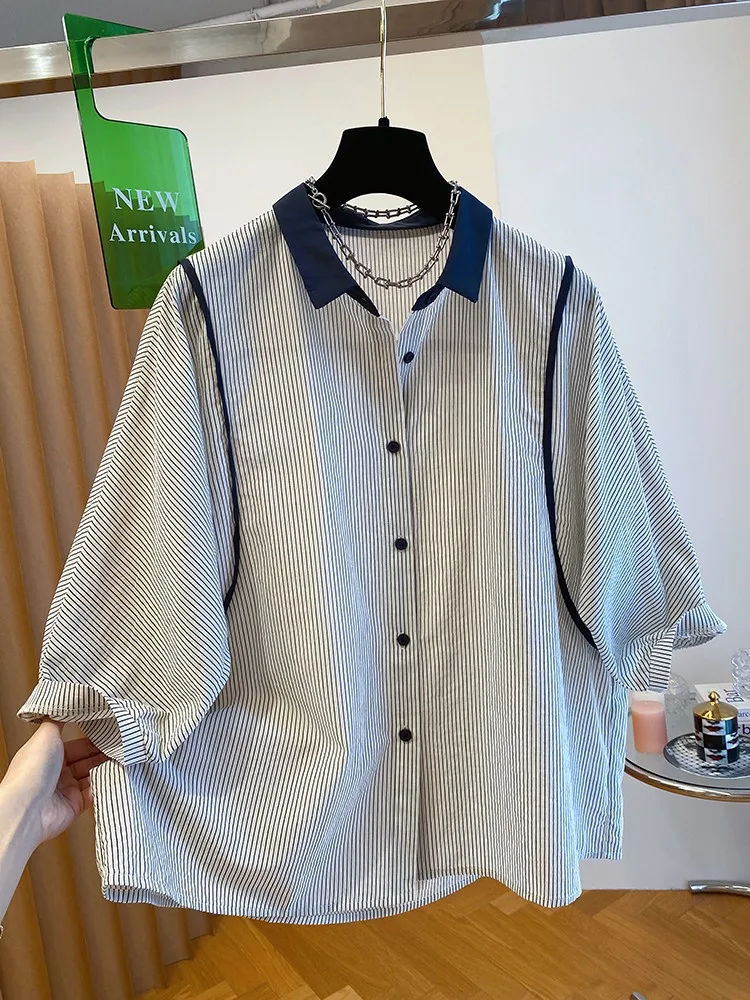 

Loose Women's Striped ort Sve irt Korean Sle Comfortable plus Size Materni Top Summer Faion Casual Busin Wear