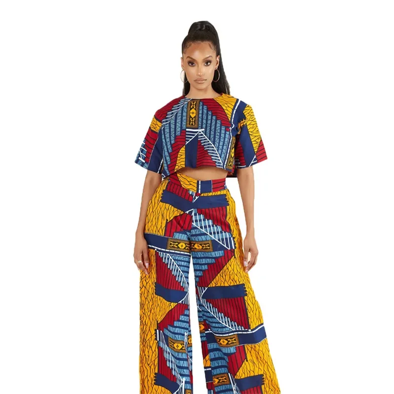 Zwei Stücke Afrikanische Kleidung für Frauen Sexy Boho Sommer Ankara Afrikanische Druck Top und Hose Robe Africaine Femme Afrikanischen Anzug OA3