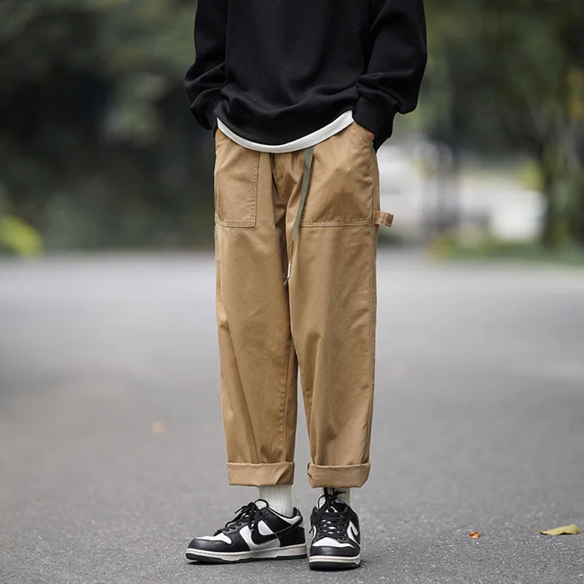 

Рабочие брюки цвета хаки, мужские свободные прямые повседневные брюки, весенне-осенние модные длинные брюки в стиле ретро Bo Vitali Sle